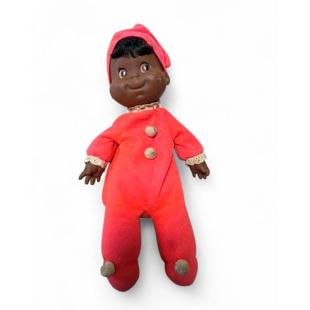 Vintage 1970 Mattel Baby Beans Doll Black African American Red Outfit 12"